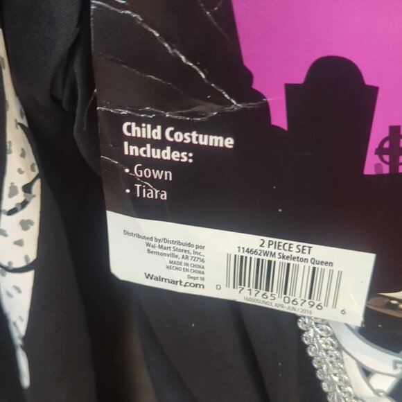 Skeleton Queen Kids Costume Gown And Tiara - Size L 10-12 New - Picture 5 of 7